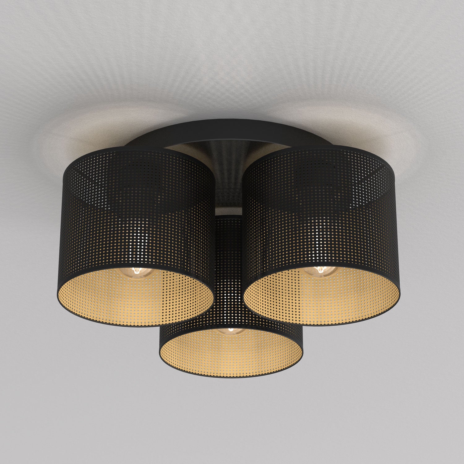 plafon Loft shade black, cylinder shade dia 180, h=150, black/gold 3xE27