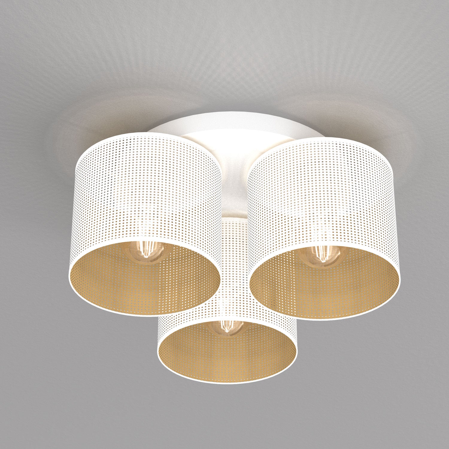 plafon Loft shade white, cylinder shade dia 180, h=150, white/gold 3xE27