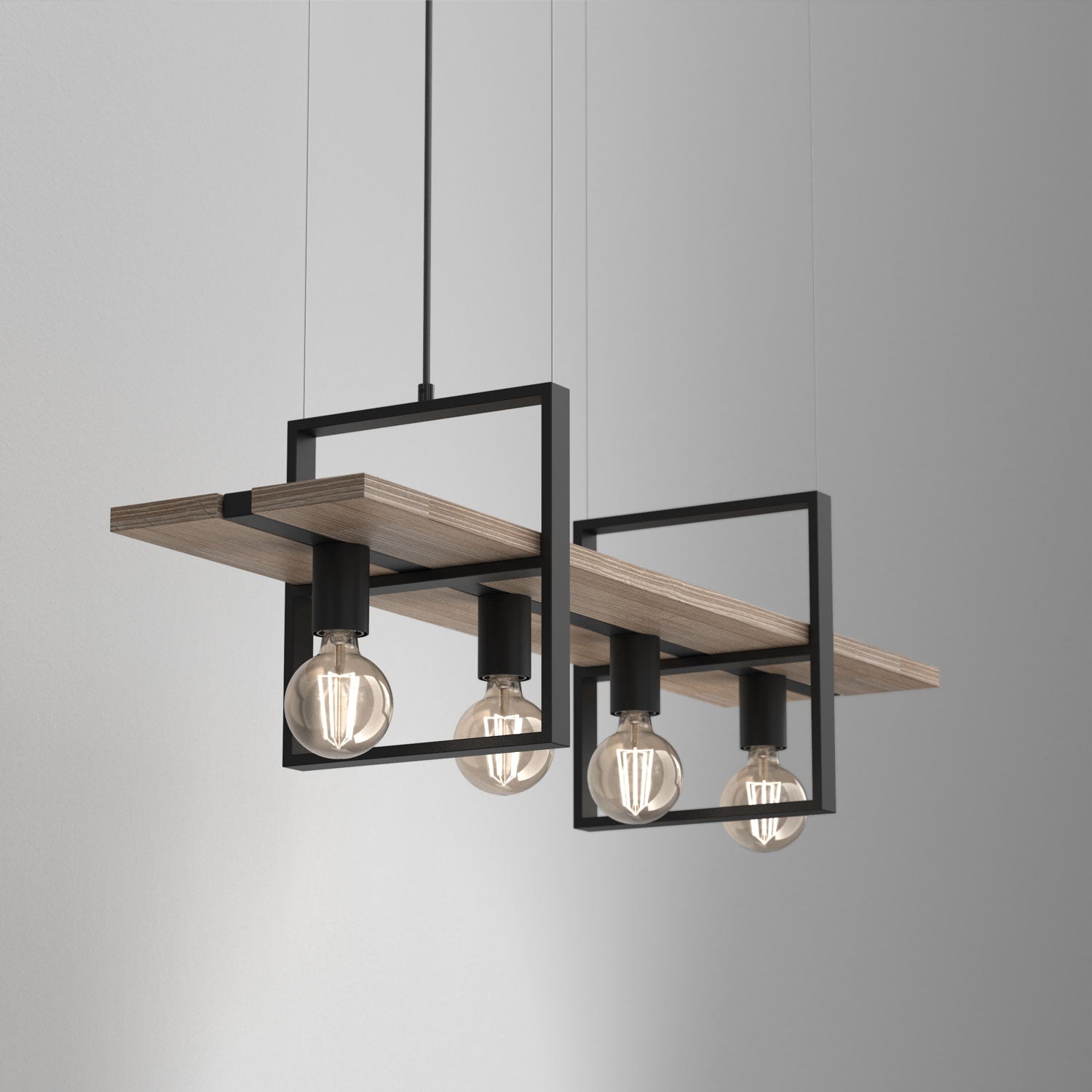 żyrandol Shelf black/natural wood 4xE27