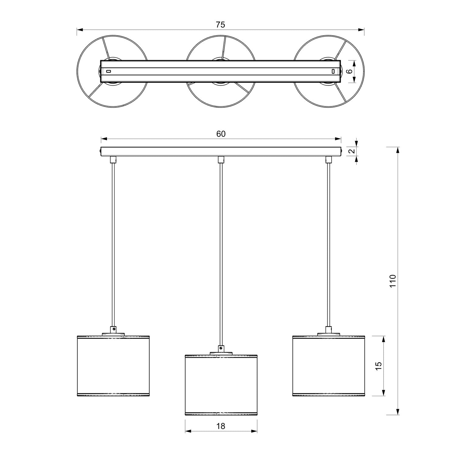 żyrandol listwa, Loft shade white, cylinder shade dia 180, h 150 white/gold 3xE27