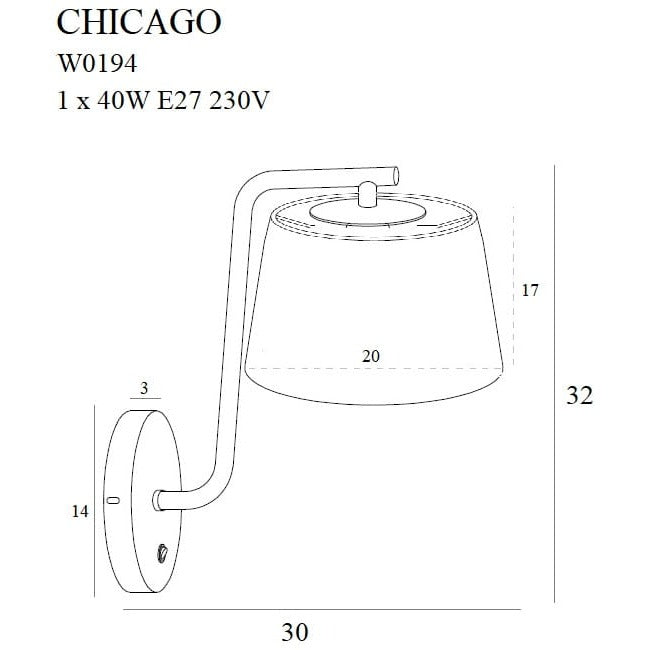 Maxlight Kinkiet Chicago - Metal + tkanina - Czarny W0194