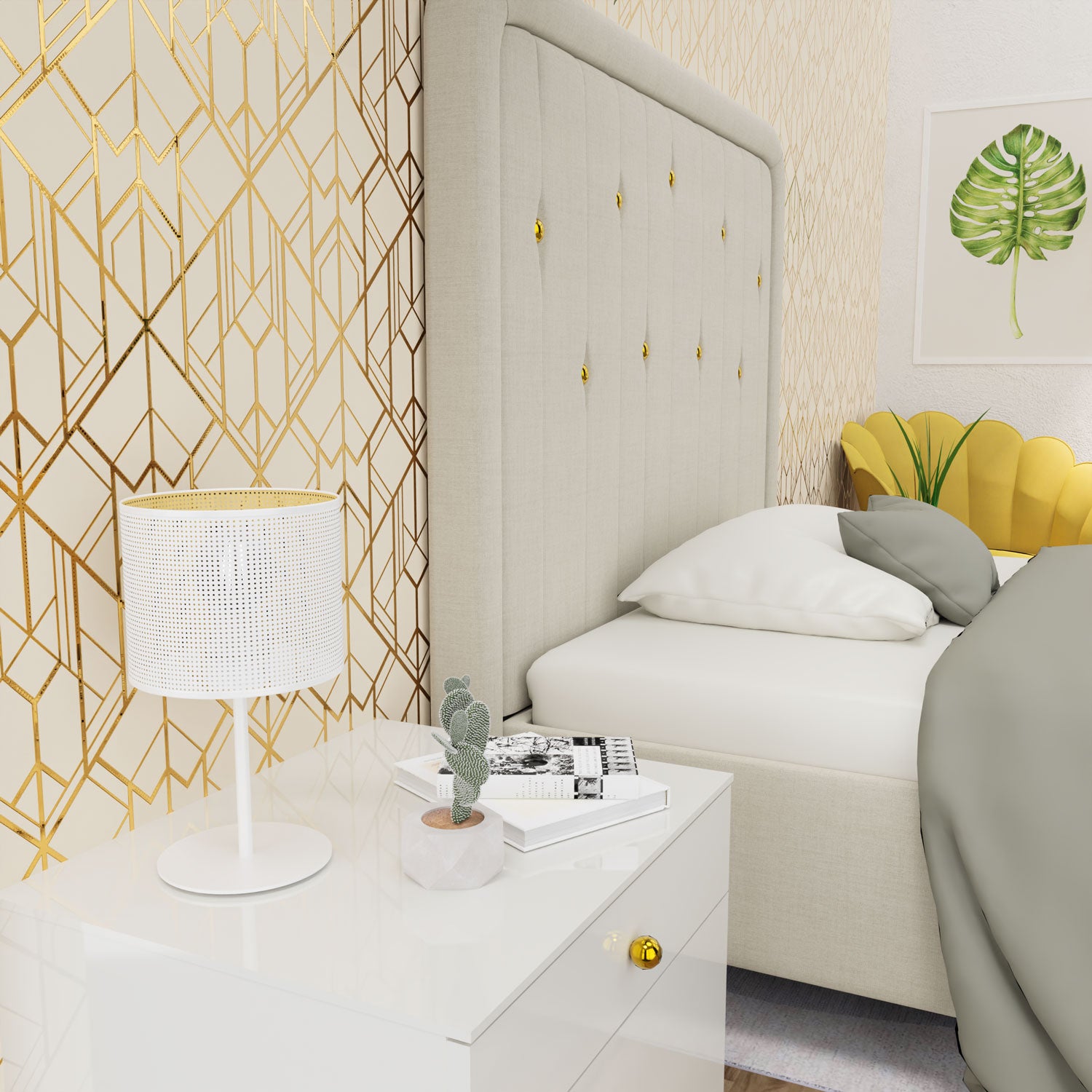 lampka gab. H 34 Loft shade white, cylinder shade dia 180, h 150 white/gold 1xE27