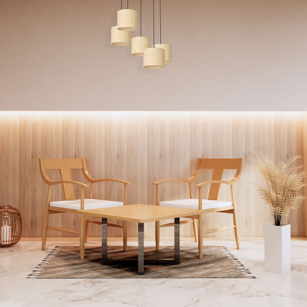 żyrandol talerz dia 440, Rattan cylinder shade dia 180, h 150 5xE27