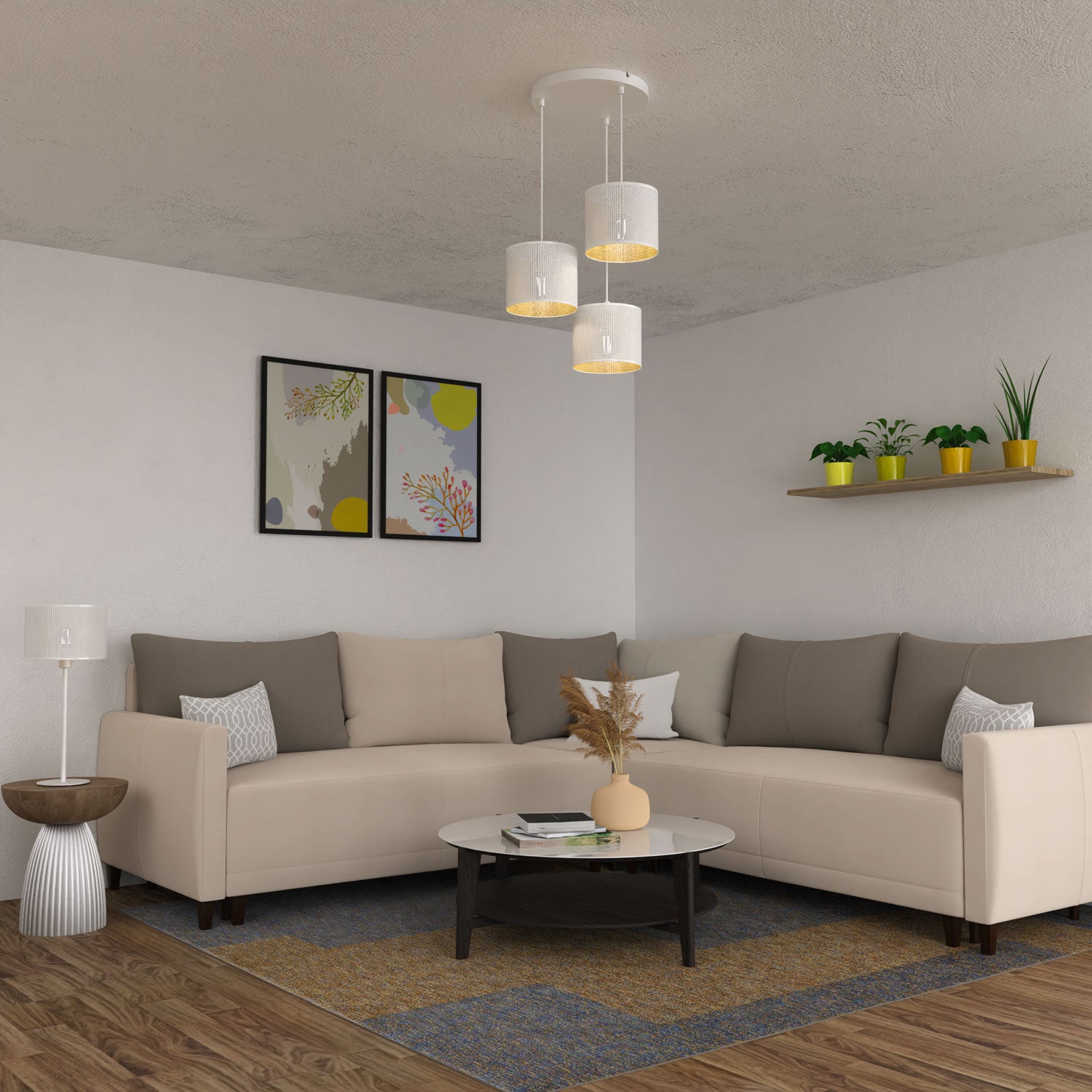 żyrandol talerz dia 300, Loft shade white, cylinder shade dia 180, h 150 white/gold 3xE27