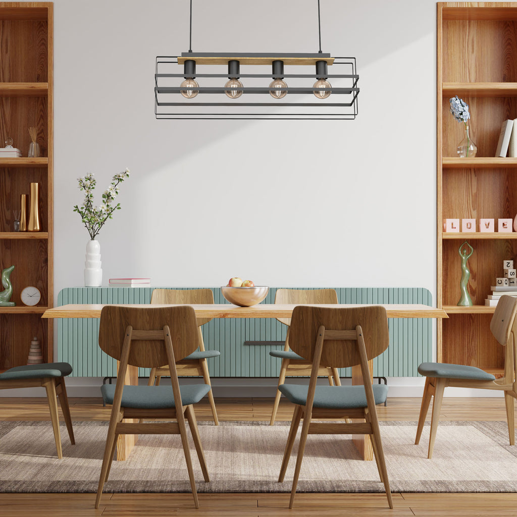 żyrandol Kortez black/wood 4xE27