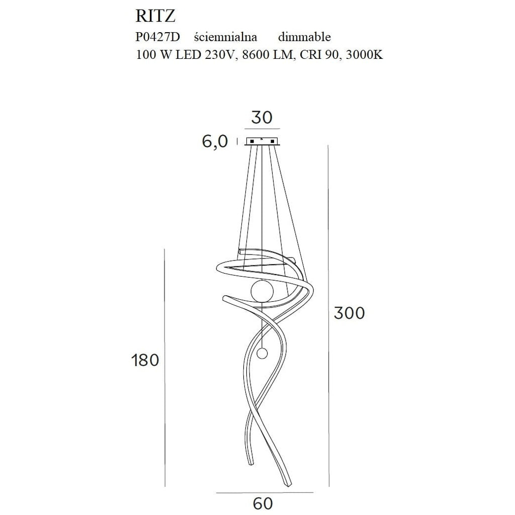 Maxlight Lampa wisząca Ritz - Stal nierdzewna + akryl - Złoty P0427D