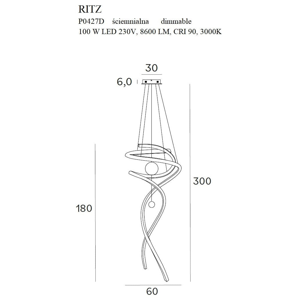 Maxlight Lampa wisząca Ritz - Stal nierdzewna + akryl - Złoty P0427D