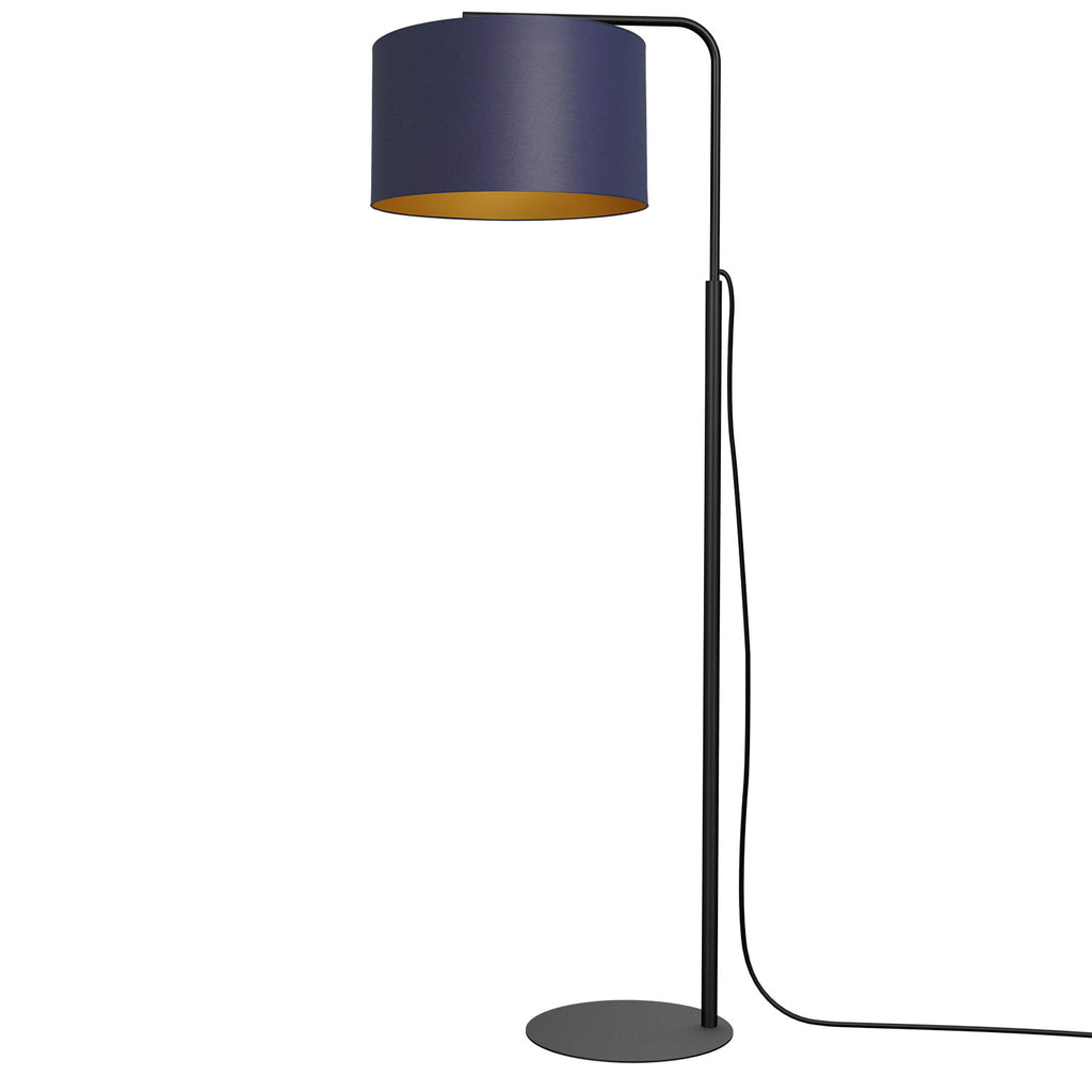 lampa podł. Arden ramię, black, cylinder shade dia 400, h 250 navy blue/gold 1xE27