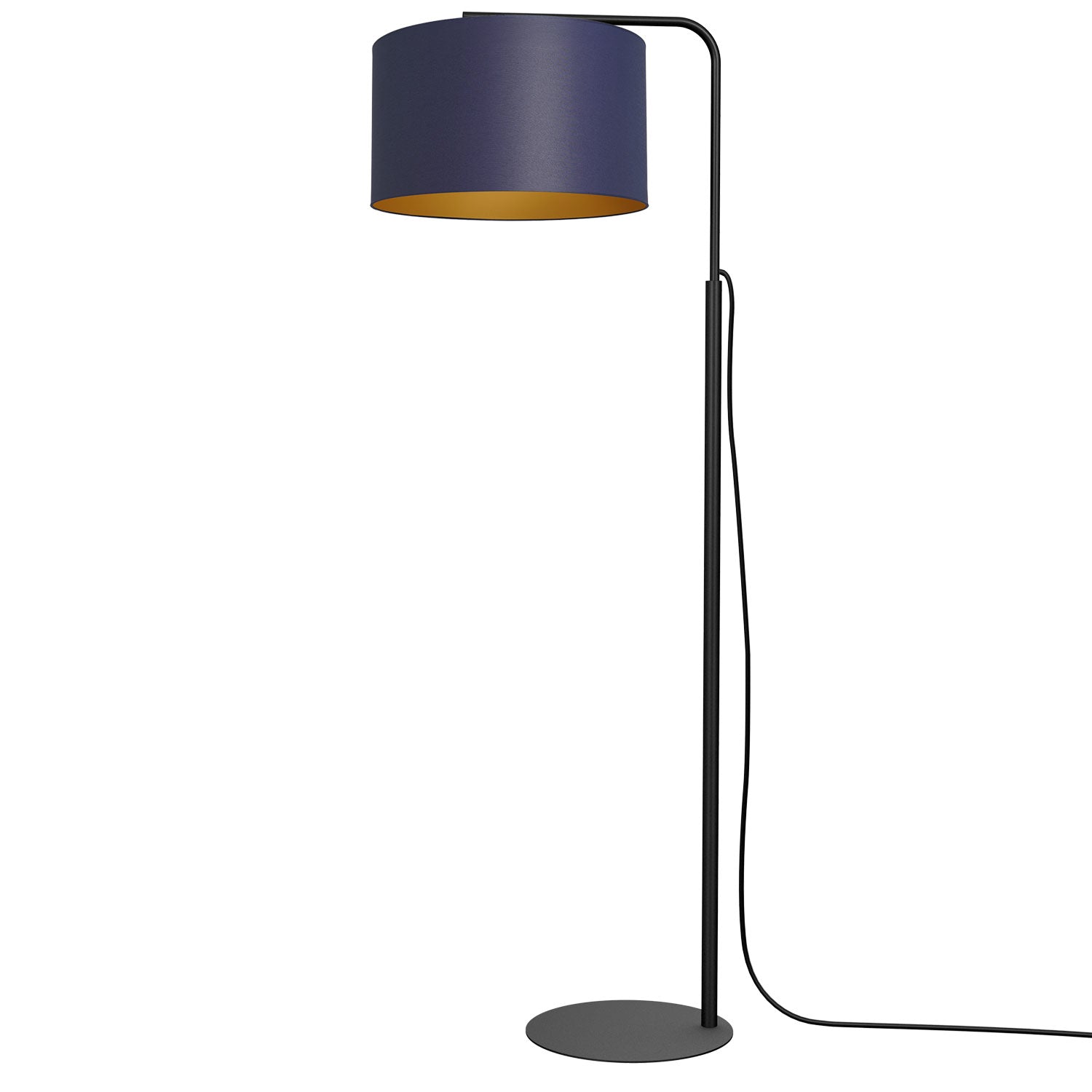 lampa podł. Arden ramię, black, cylinder shade dia 400, h 250 navy blue/gold 1xE27