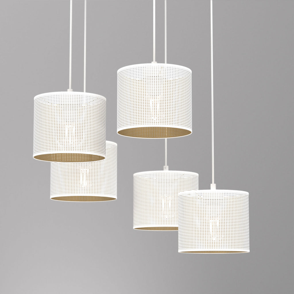 żyrandol talerz dia 440, Loft shade white, cylinder shade dia 180, h 150 white/gold 5xE27
