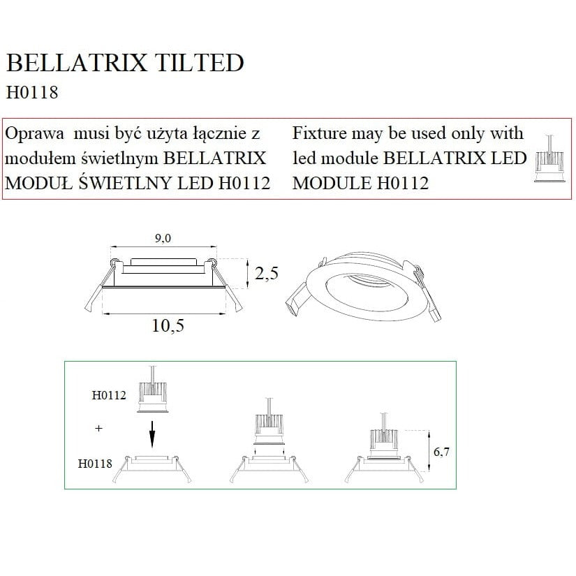 Maxlight Oprawa wpuszczana Bellatrix Tilted - Metal - Czarny H0118