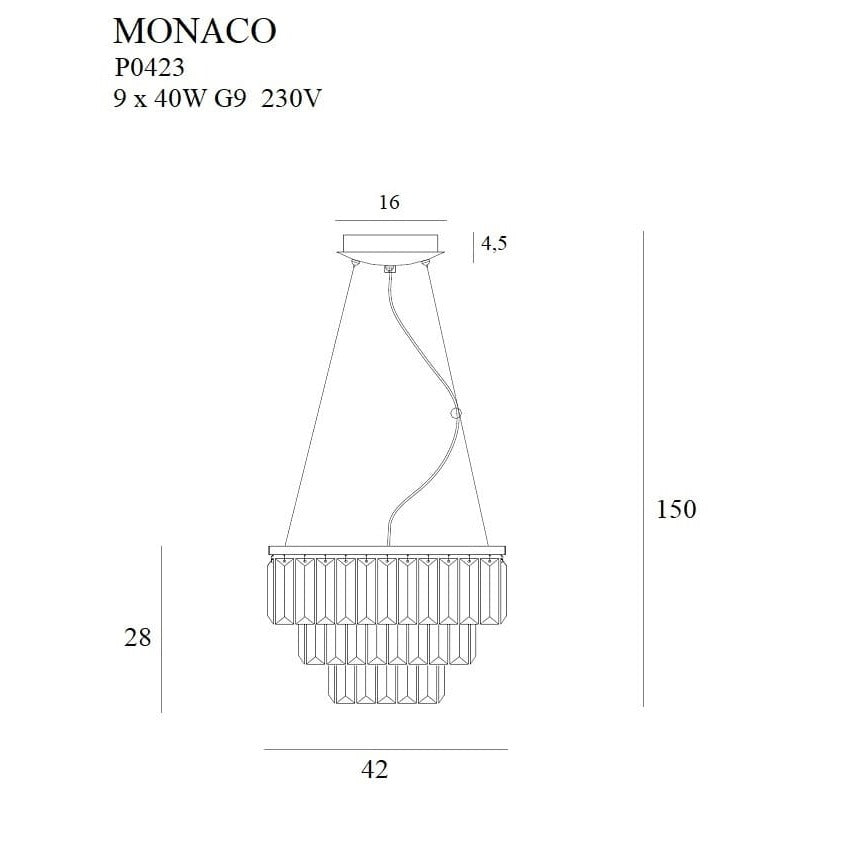 Maxlight Lampa wisząca Monaco 42cm - Metal + szkło - Złoty P0423