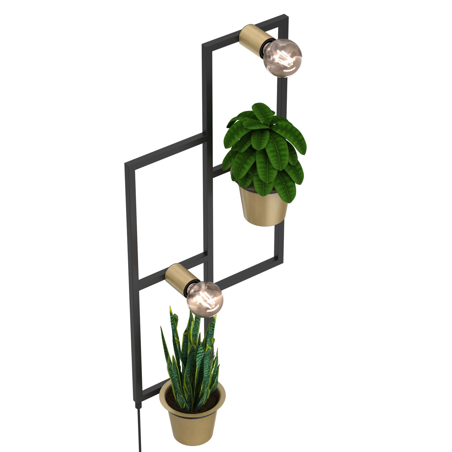 kinkiet Flower wall, 2 gold flower pots, black/gold 2xE27