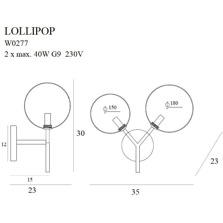 Maxlight Kinkiet Lollipop - Metal + szkło - Czarny W0277
