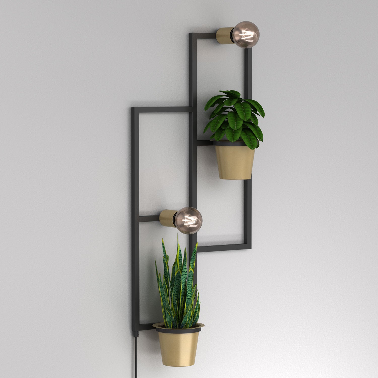 kinkiet Flower wall, 2 gold flower pots, black/gold 2xE27