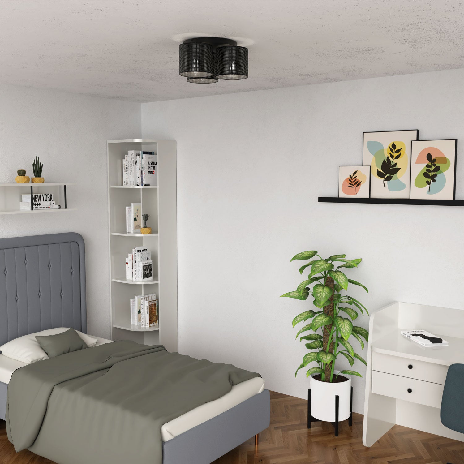 plafon Loft shade black, cylinder shade dia 180, h=150, black 3xE27