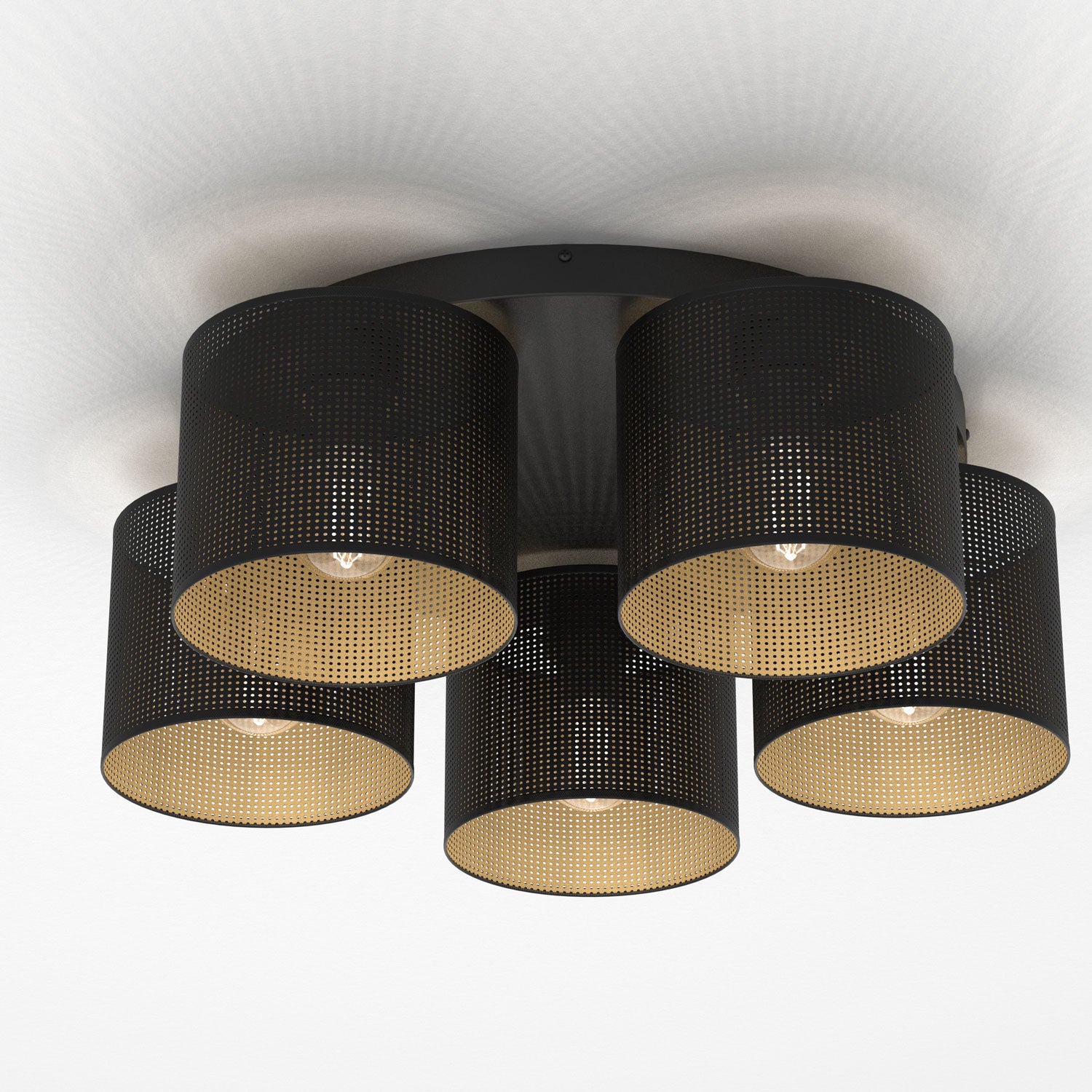plafon Loft shade black, cylinder shade dia 180, h=150, black/gold 5xE27