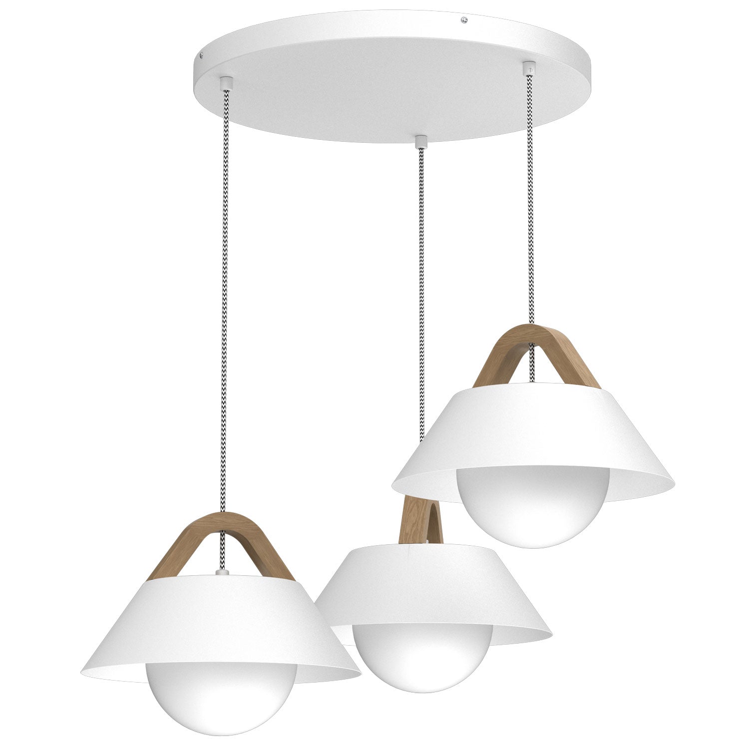 żyrandol Funda plate round dia 440 white/natural wood 3xE27