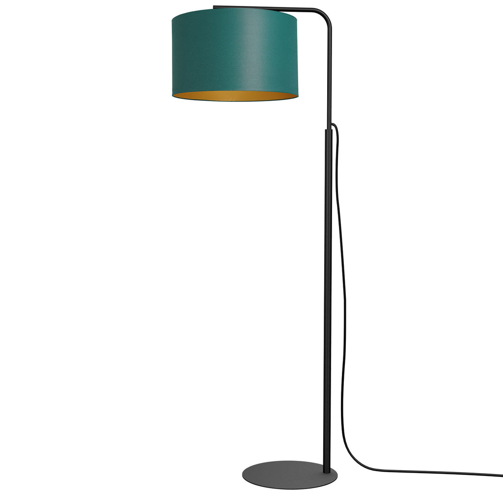lampa podł. Arden ramię, black, cylinder shade dia 400, h 250 green/gold 1xE27