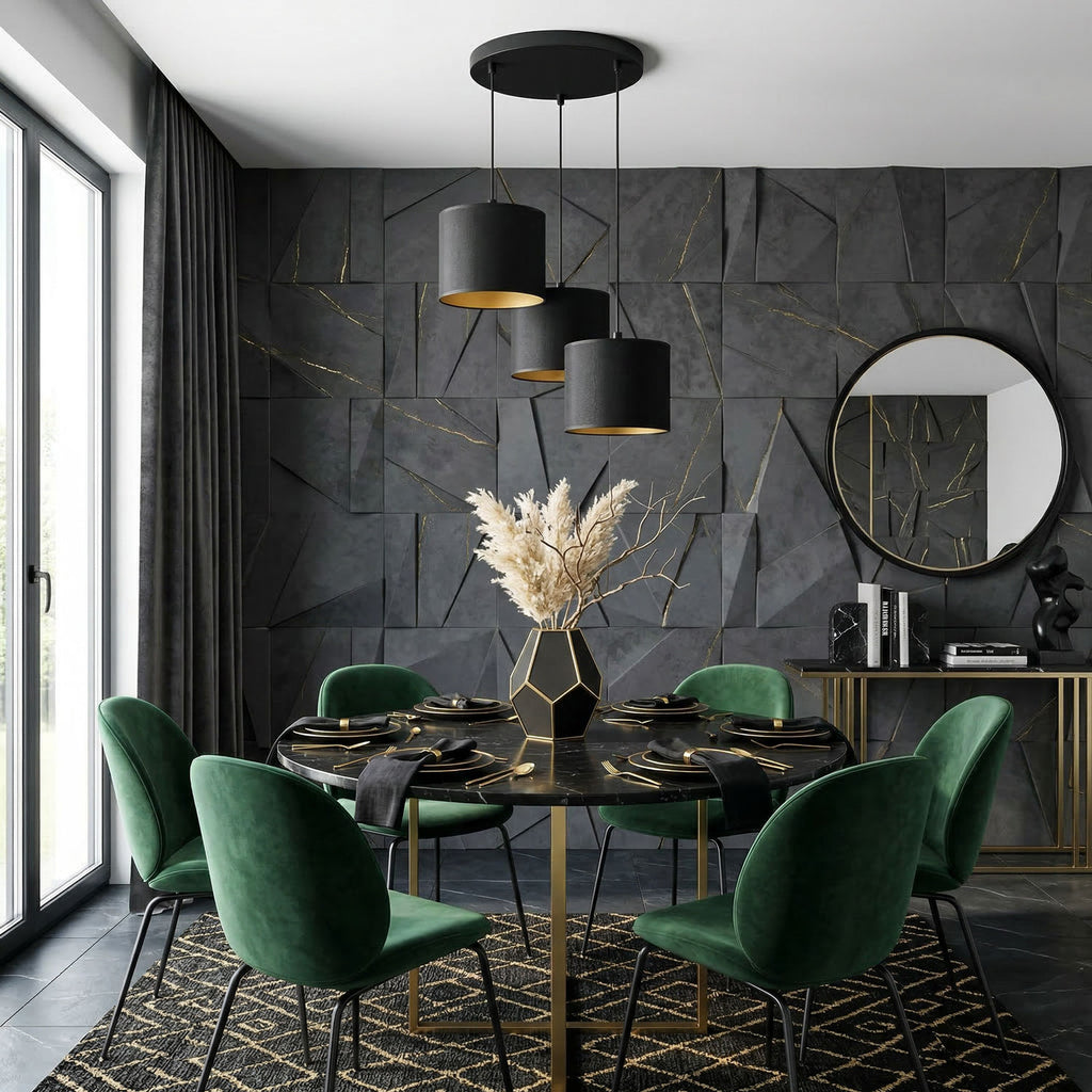 żyrandol Arden talerz dia 300, black, cylinder shade dia 180, h 150 black/gold 3xE27