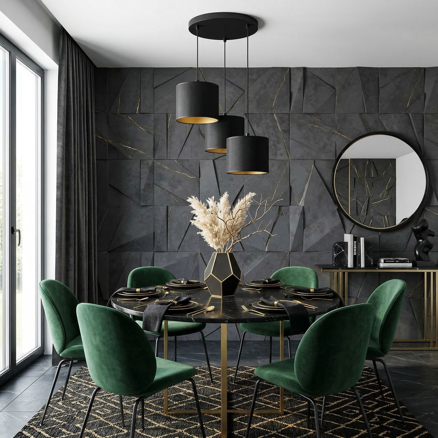 żyrandol Arden talerz dia 300, black, cylinder shade dia 180, h 150 black/gold 3xE27
