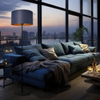 lampa podł. Arden prosta, black, cylinder shade dia 400, h 250 navy blue/gold 1xE27