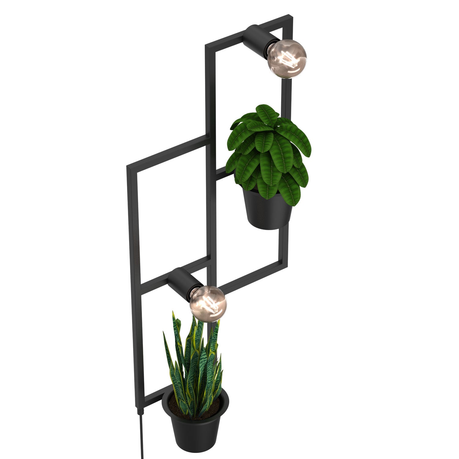 kinkiet Flower wall, 2 black flower pots, black 2xE27