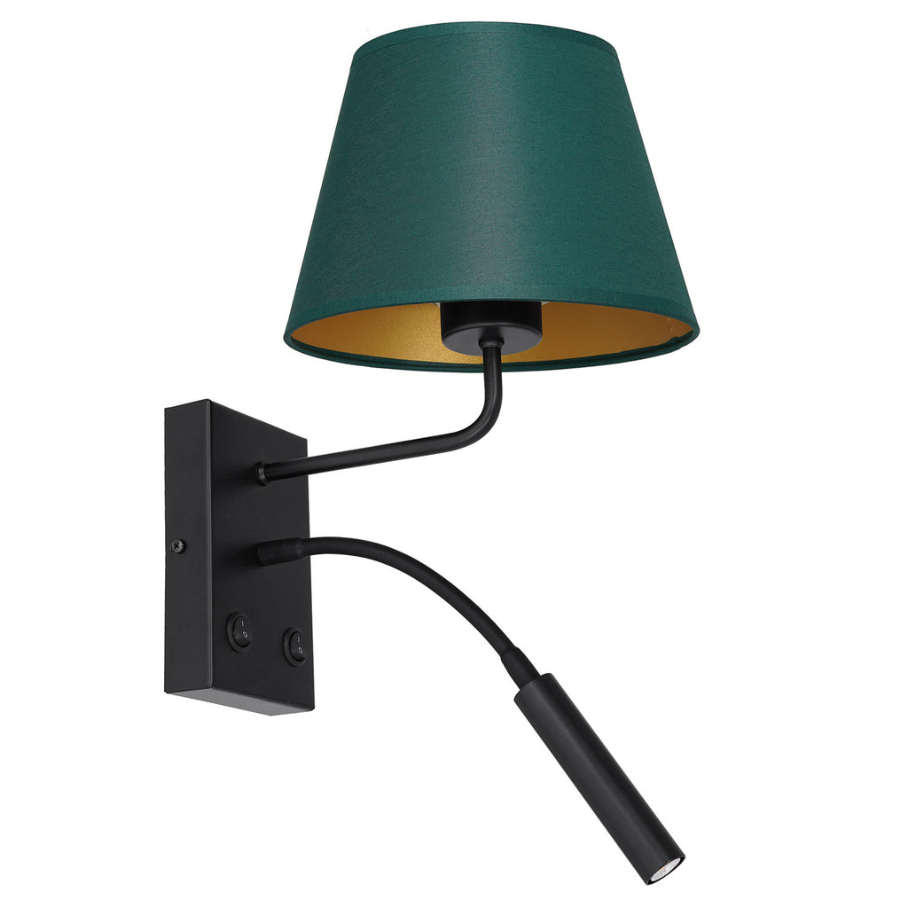 kinkiet Arden G9+E27 black, cone shade dia 130/200, h 150 green/gold 1xE27+1xG9