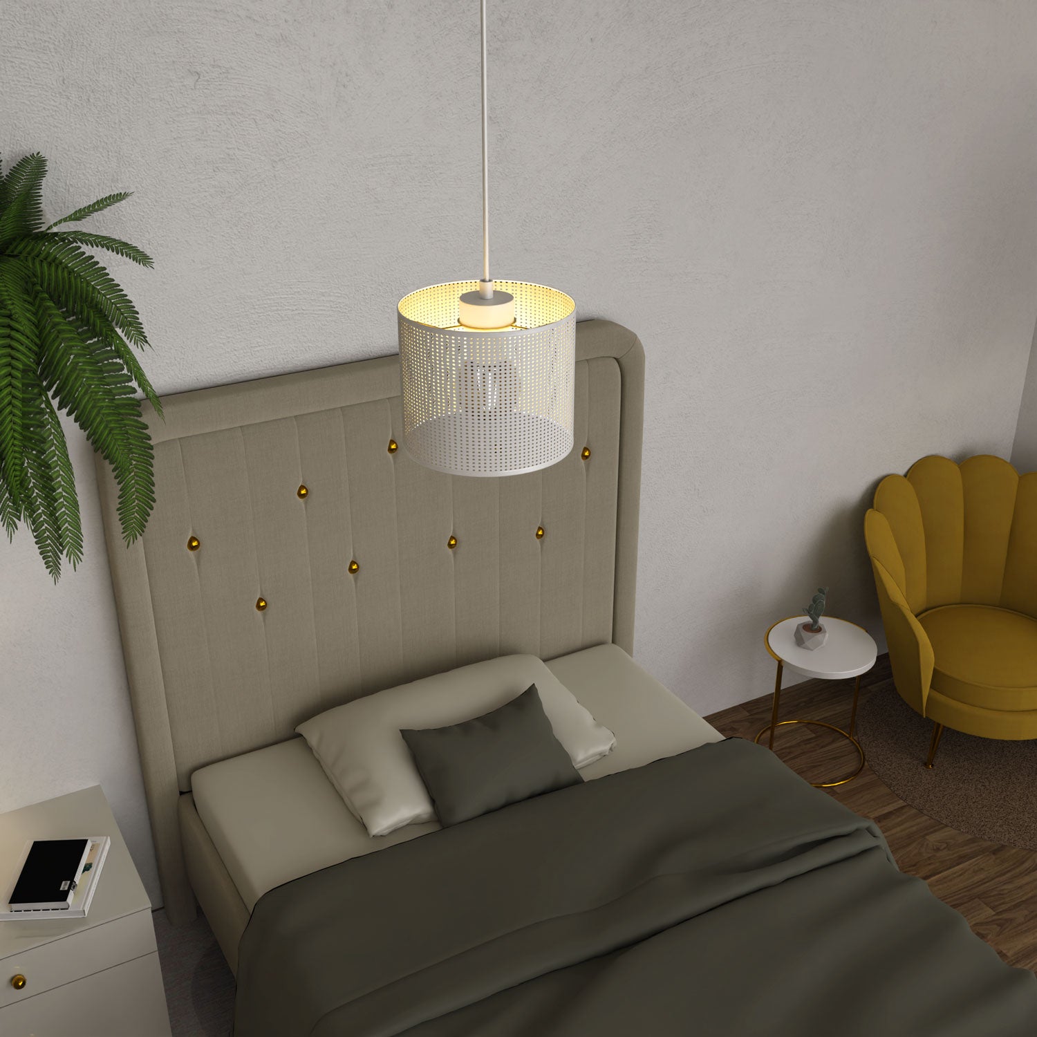 żyrandol Loft shade white, cylinder shade dia 180, h 150 white/gold 1xE27