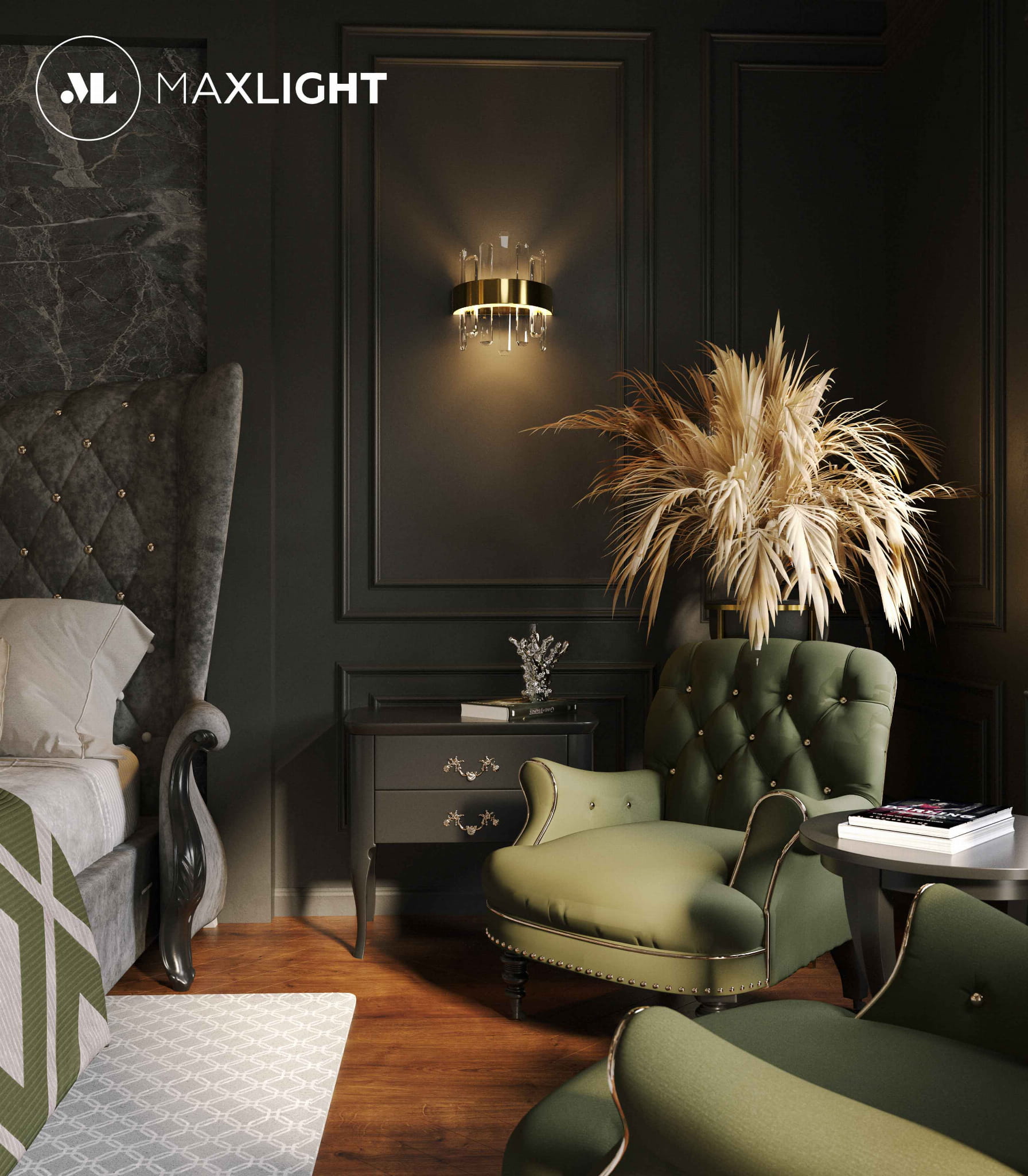 Maxlight Kinkiet Prince - Metal + szkło - Złoty W0287
