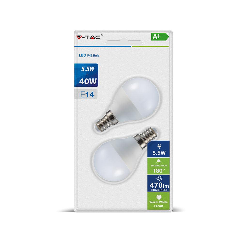 5.5W P45 Żarówka LED / Barwa:4000K/ Blister 2 szt. / Trzonek: E14