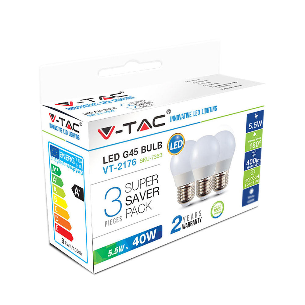 5.5W G45 Żarówka LED / Barwa:2700K/ Opakowanie: 3szt. / Trzonek: E27