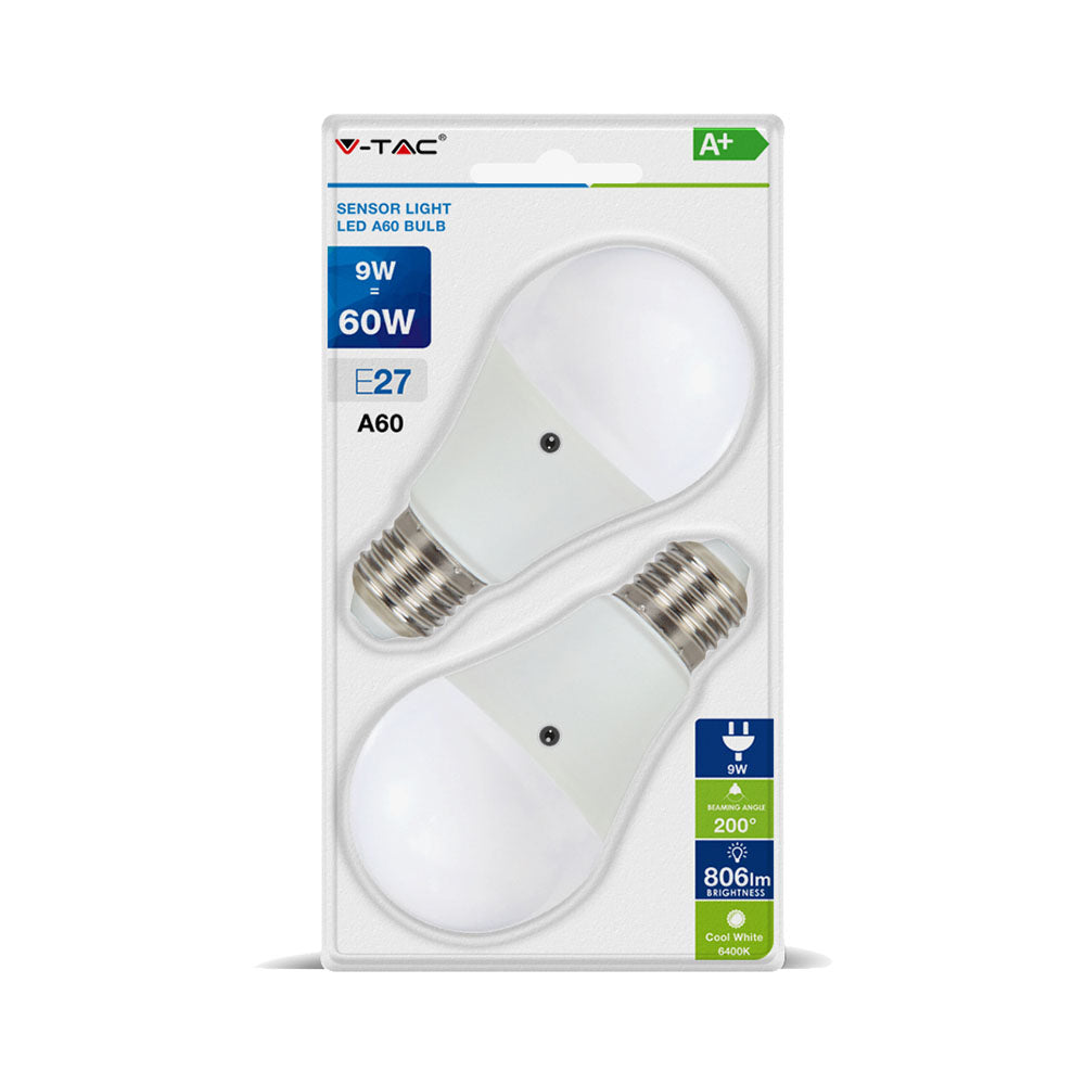 9W A60 LED PLASTIC Czujnik ruchu Żarówka LED / Barwa:2700K / Blister 2 szt. / Trzonek E27