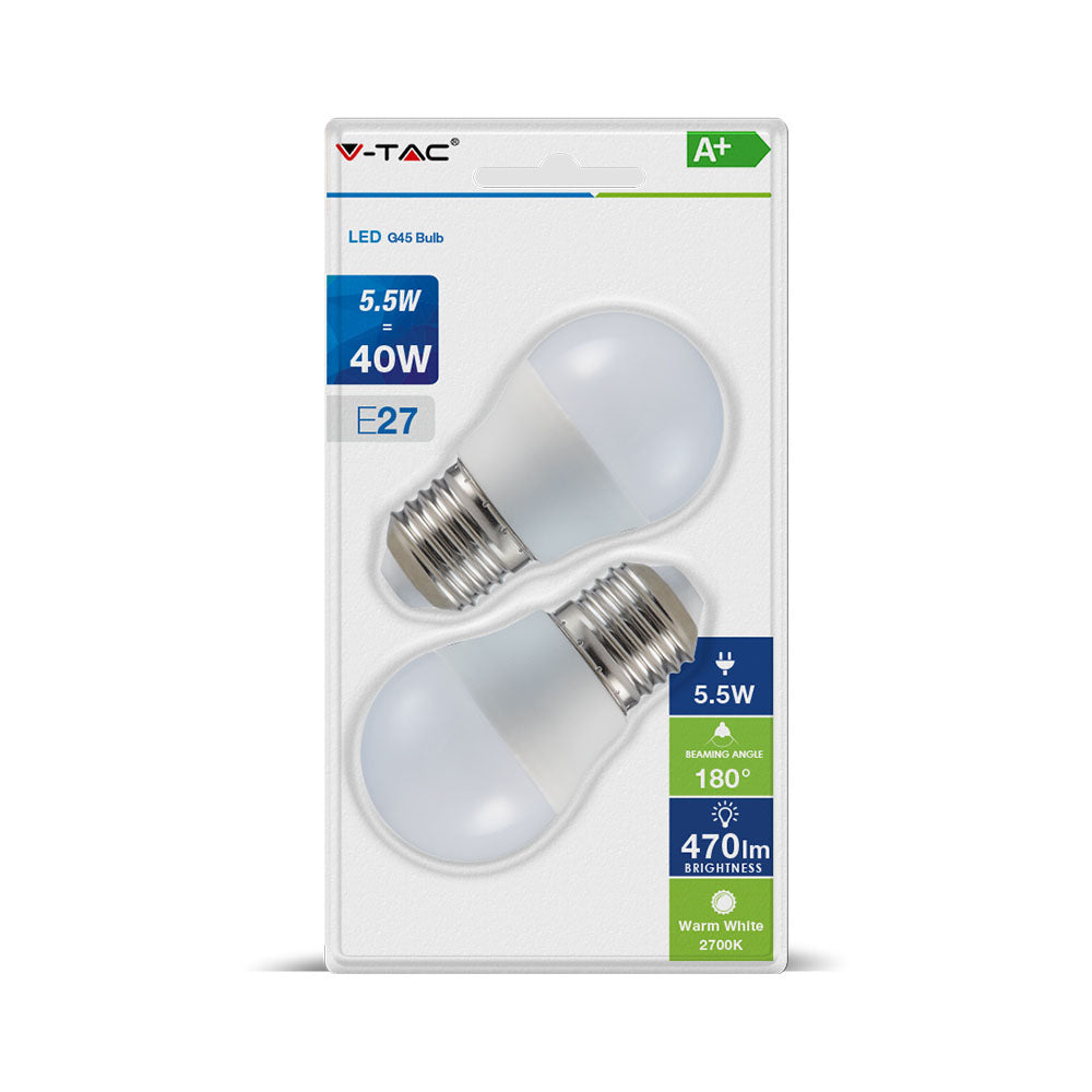 5.5W G45 Żarówka LED / Barwa:2700K/ Blister 2 szt. / Trzonek: E27