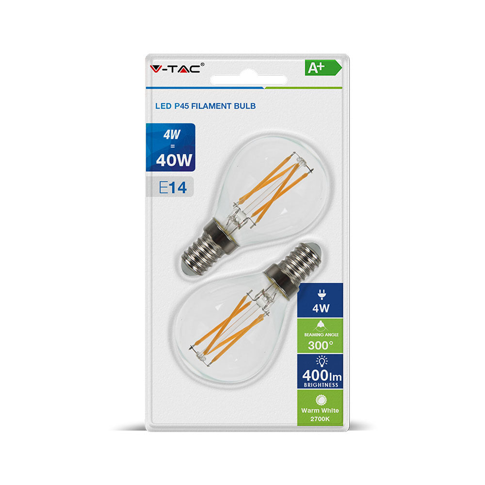 4W Żarówka LED P45 Filament / Klosz Transparentny / Barwa:2700K / Trzonek:E14 / Opk. Blister