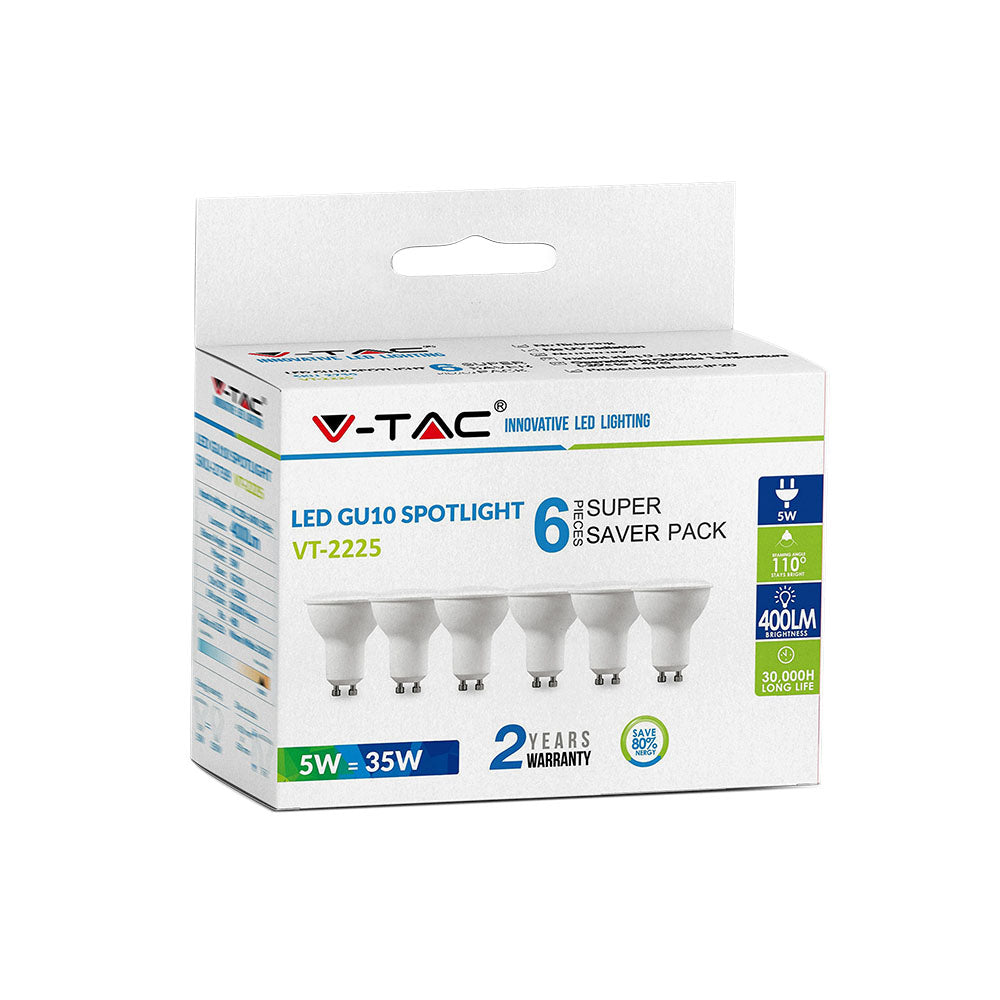 5W GU10 Żarówka LED / Barwa:4000K / Trzonek:GU10 / Kąt 110' / Opakowanie: 6szt.