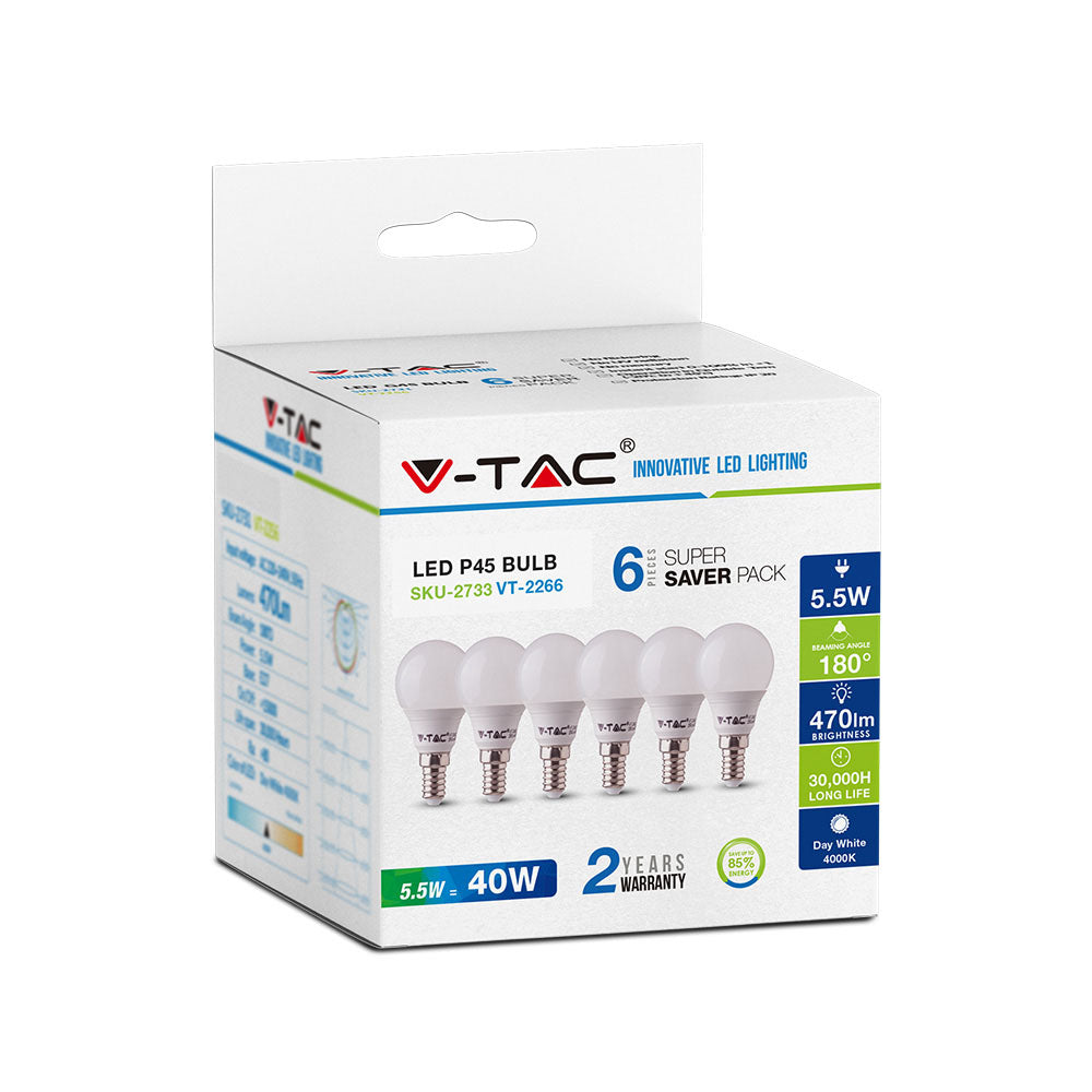 5.5W P45 Żarówka LED / Barwa:4000K / Trzonek:E14 / Opakowanie: 6szt.